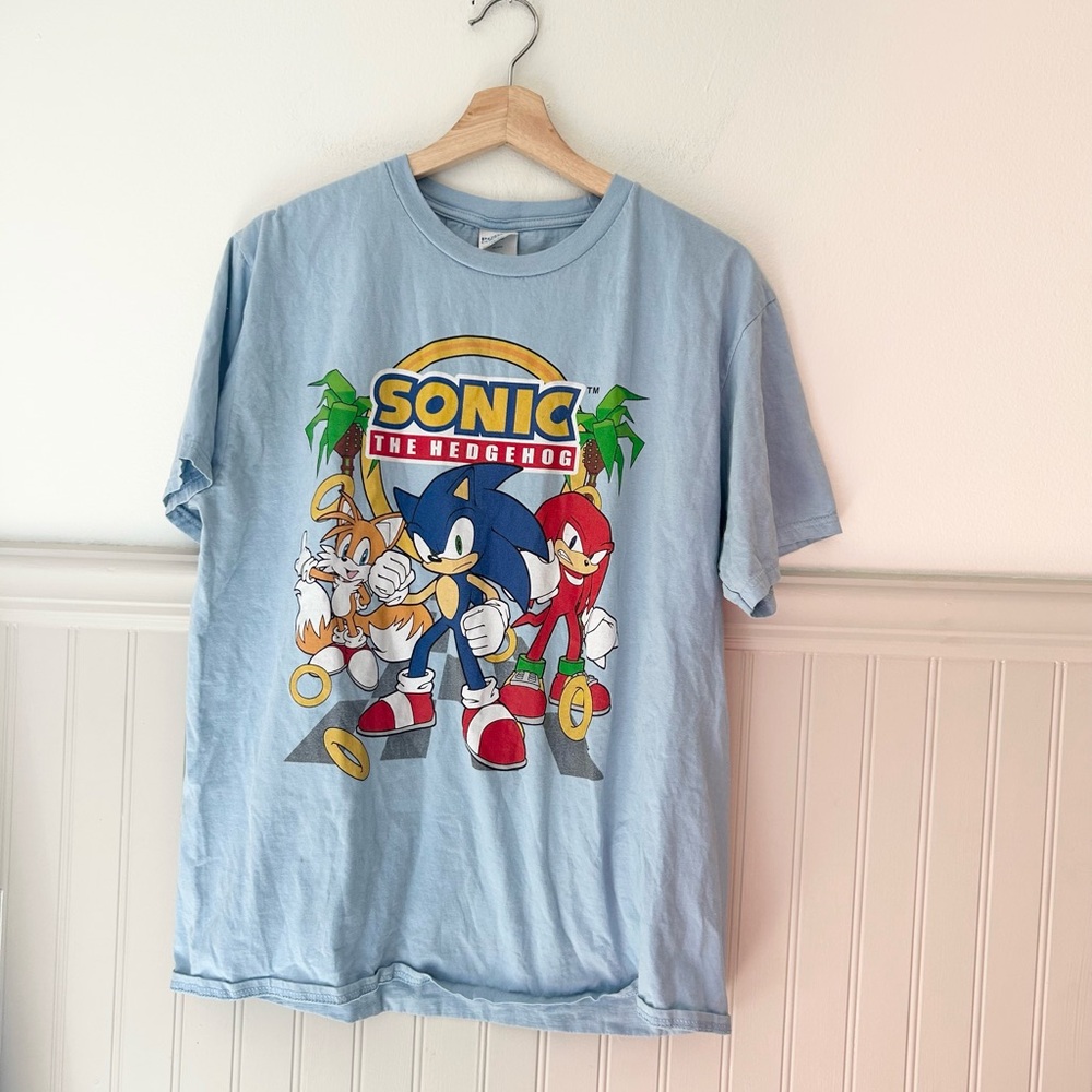 Vintage Port & Company Light Blue Sonic & Friends Graphic Tee Large Cotton